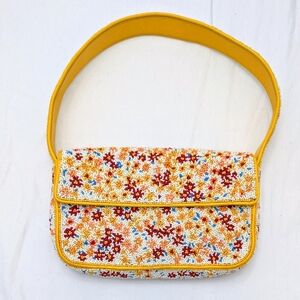 STAUD Yellow Beaded Floral Shoulder Bag